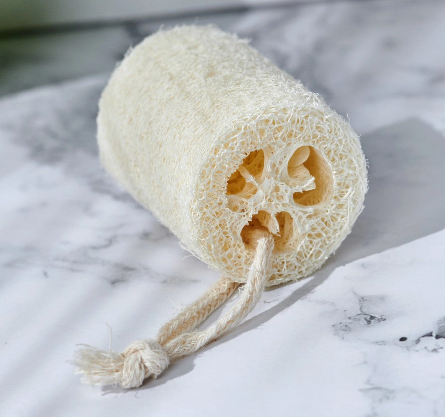 Loofah sponge on a marble surface