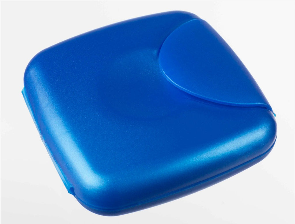 A small plastic case appropriately sized for condoms or sex toy wipes